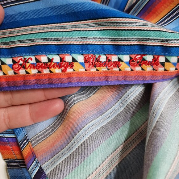 Robert Graham Dress Shirt Multicolor Stripe Geometric Flip Cuff Embroidery Large - Picture 5 of 15